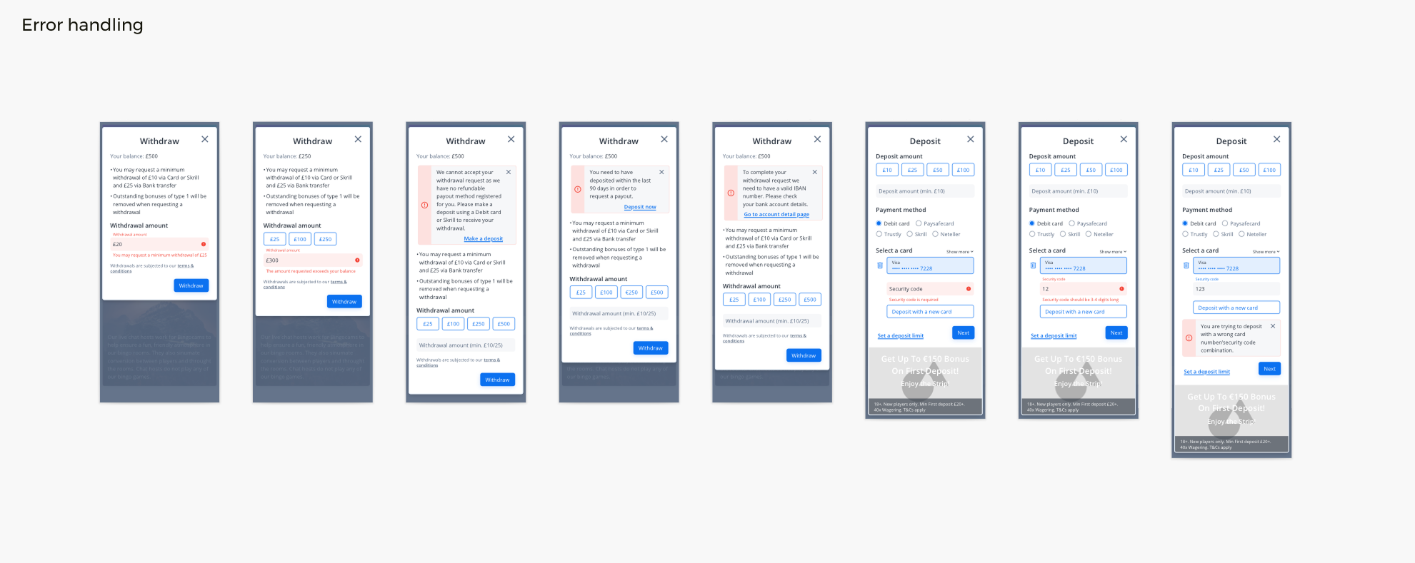 Preview of all errors that can happen during deposit and withdrawal Unhappy flows